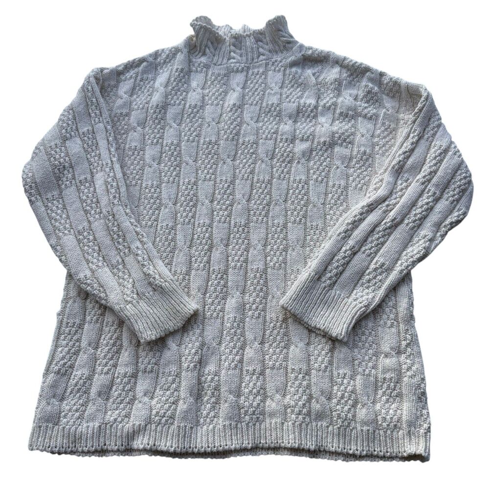 Vintage 90s Cherokee Cable Knit Turtleneck Sweater Mens L Made in USA Cotton